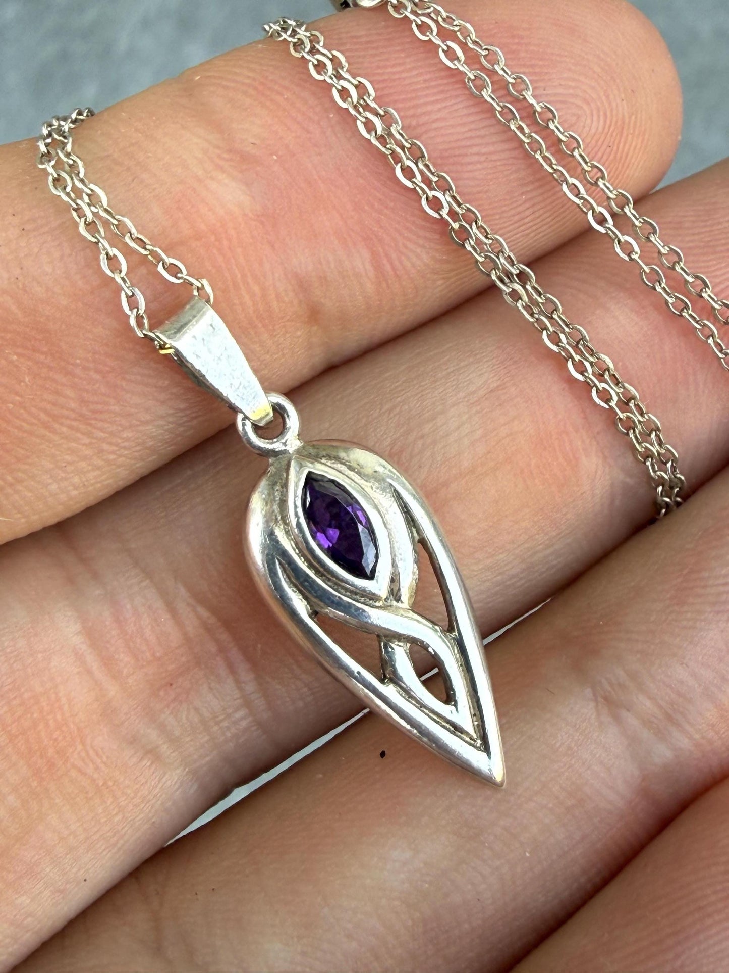 Art Nouveau Inspired Sterling Silver & Amethyst Necklace