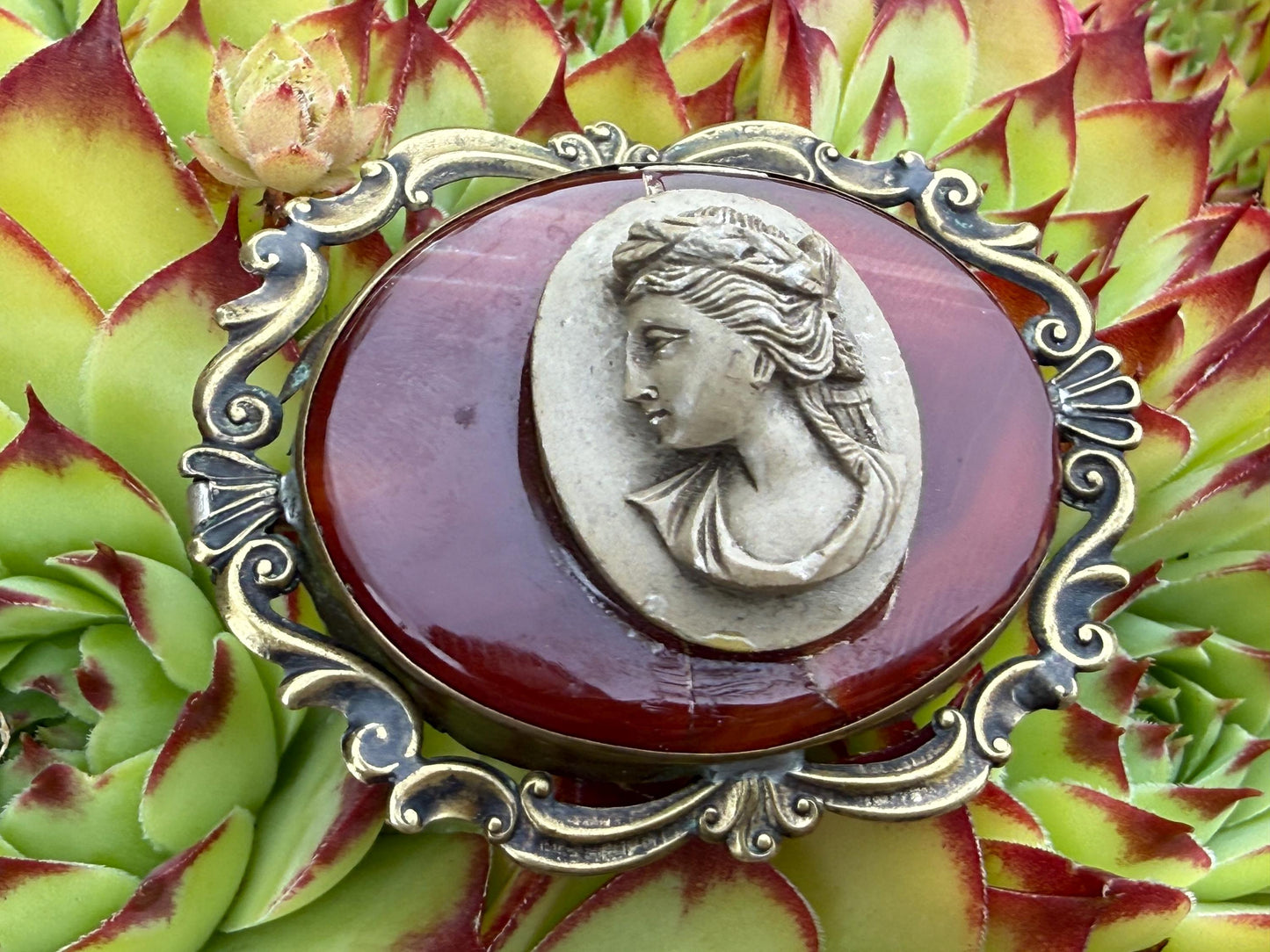Antique Sardonyx & Lava Cameo Bacchante Brooch