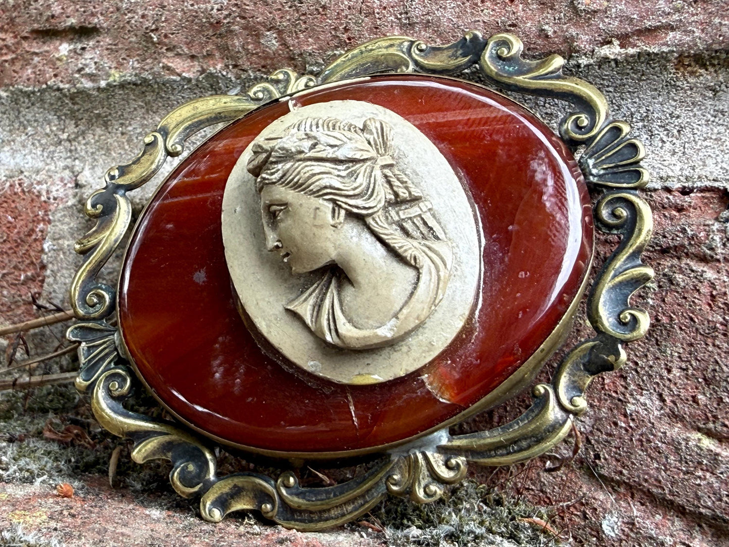 Antique Sardonyx & Lava Cameo Bacchante Brooch