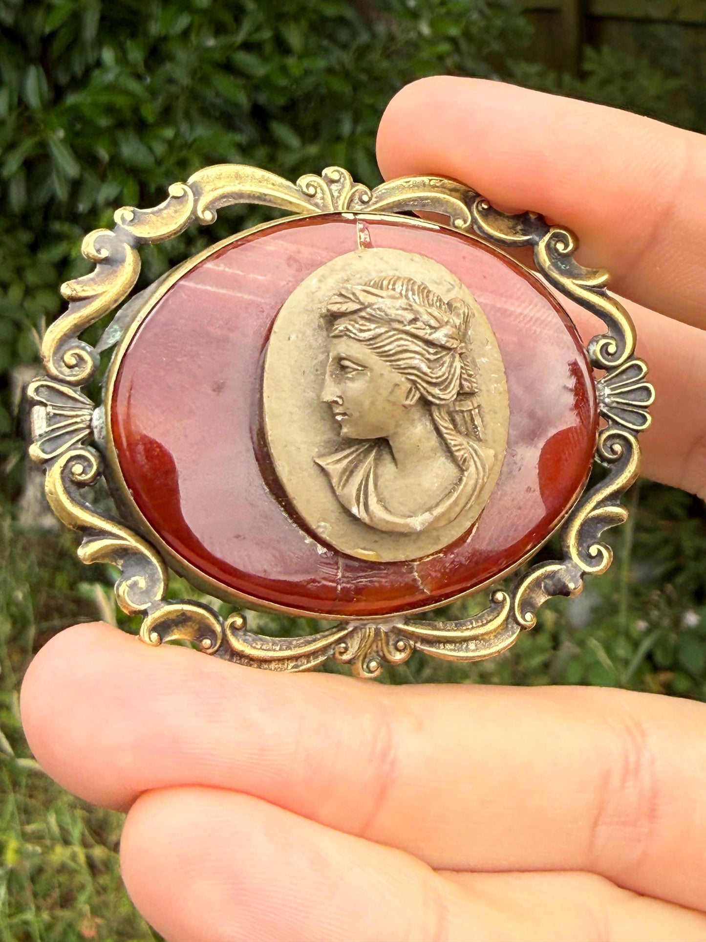 Antique Sardonyx & Lava Cameo Bacchante Brooch