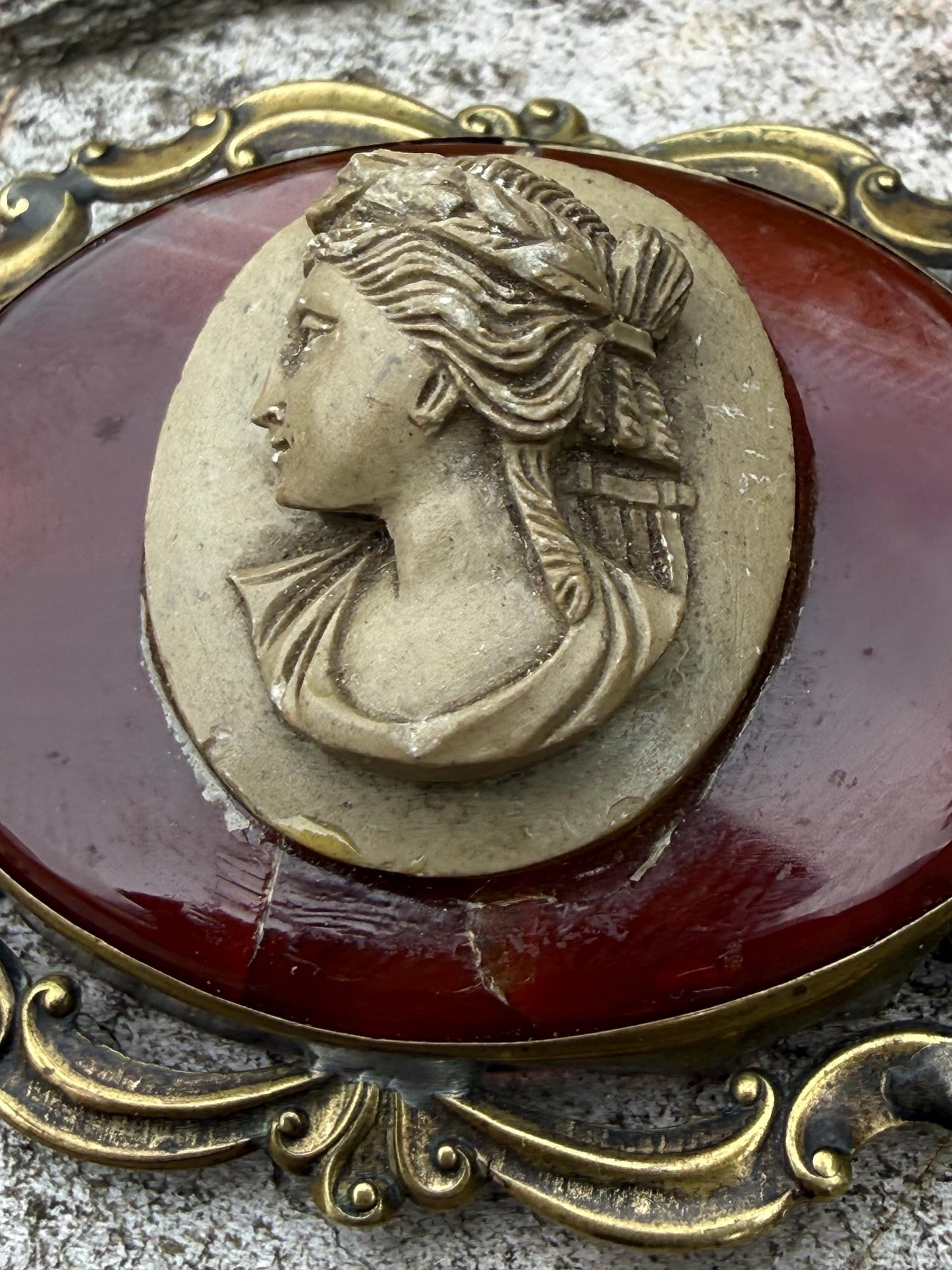 Antique Sardonyx & Lava Cameo Bacchante Brooch