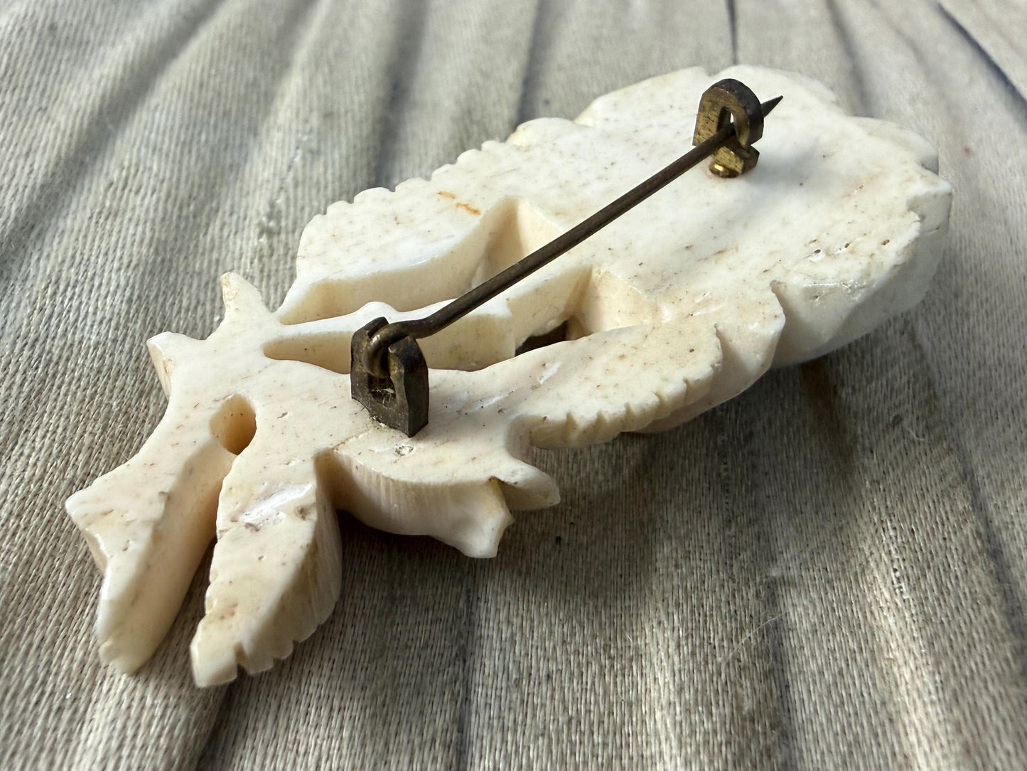 Antique Carved Bovine Bone Rose Brooch