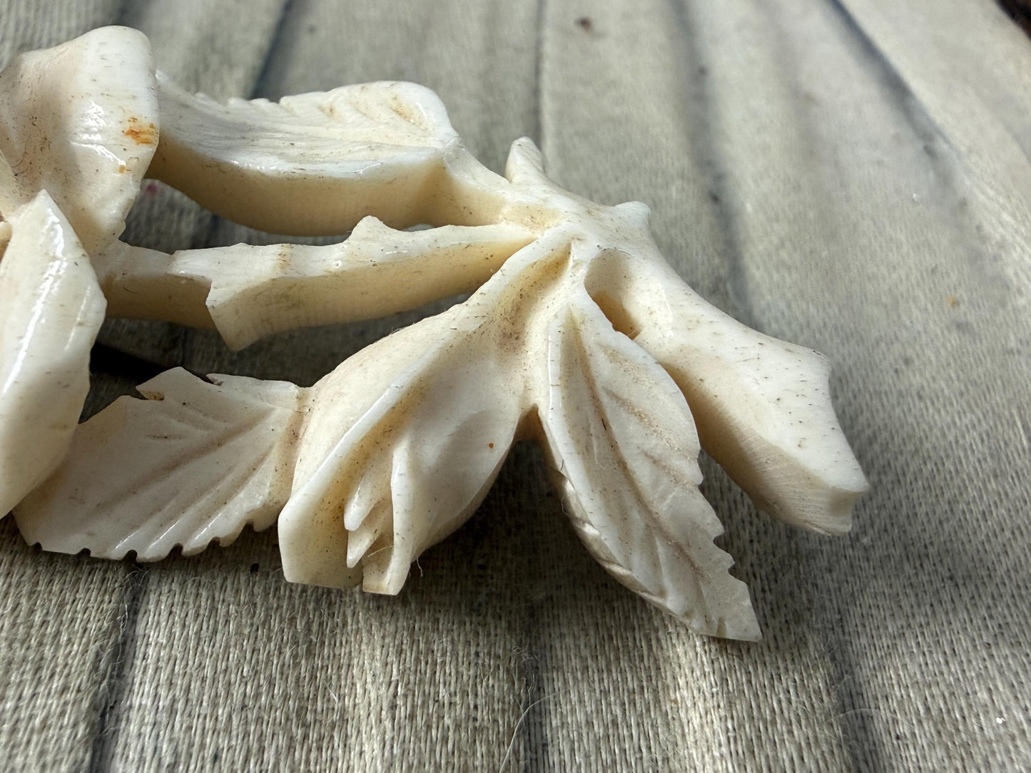 Antique Carved Bovine Bone Rose Brooch