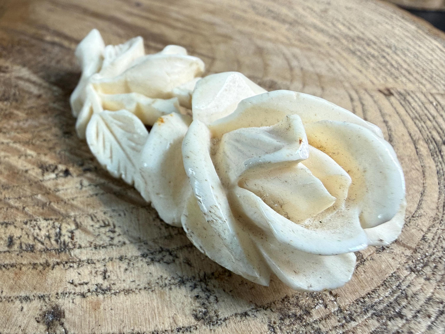 Antique Carved Bovine Bone Rose Brooch