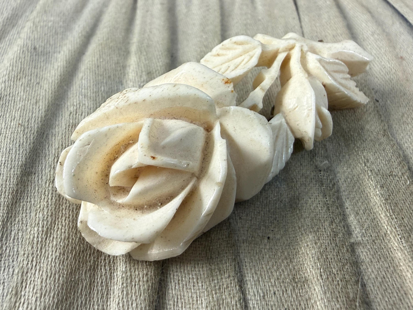 Antique Carved Bovine Bone Rose Brooch