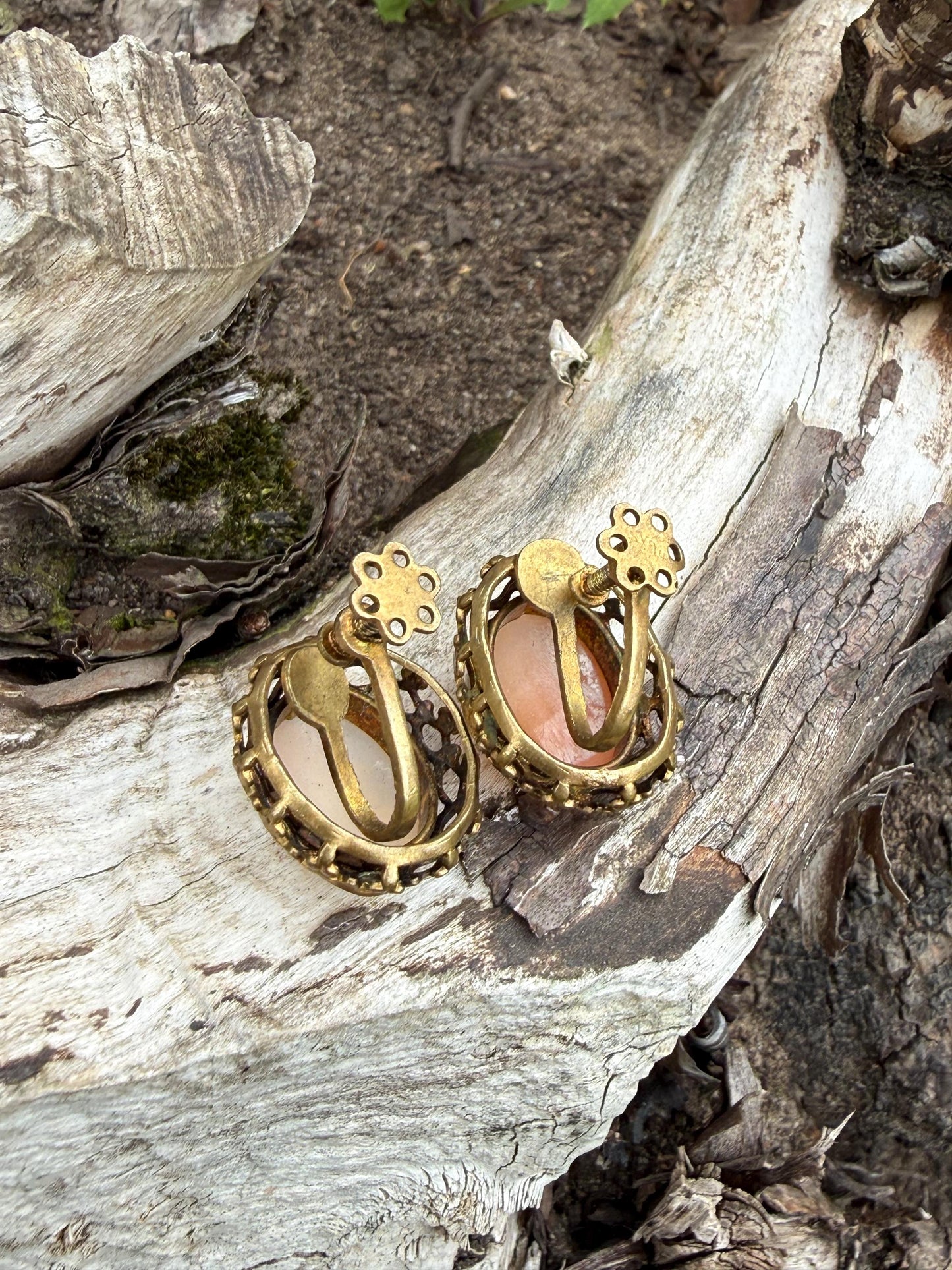 Vintage Cameo Screw Back Shell Earrings