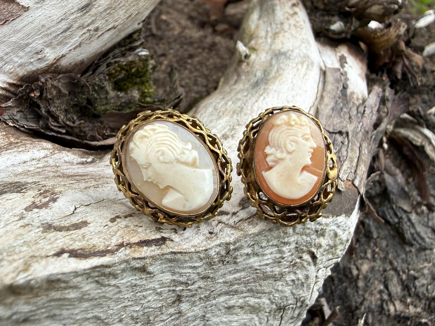 Vintage Cameo Screw Back Shell Earrings