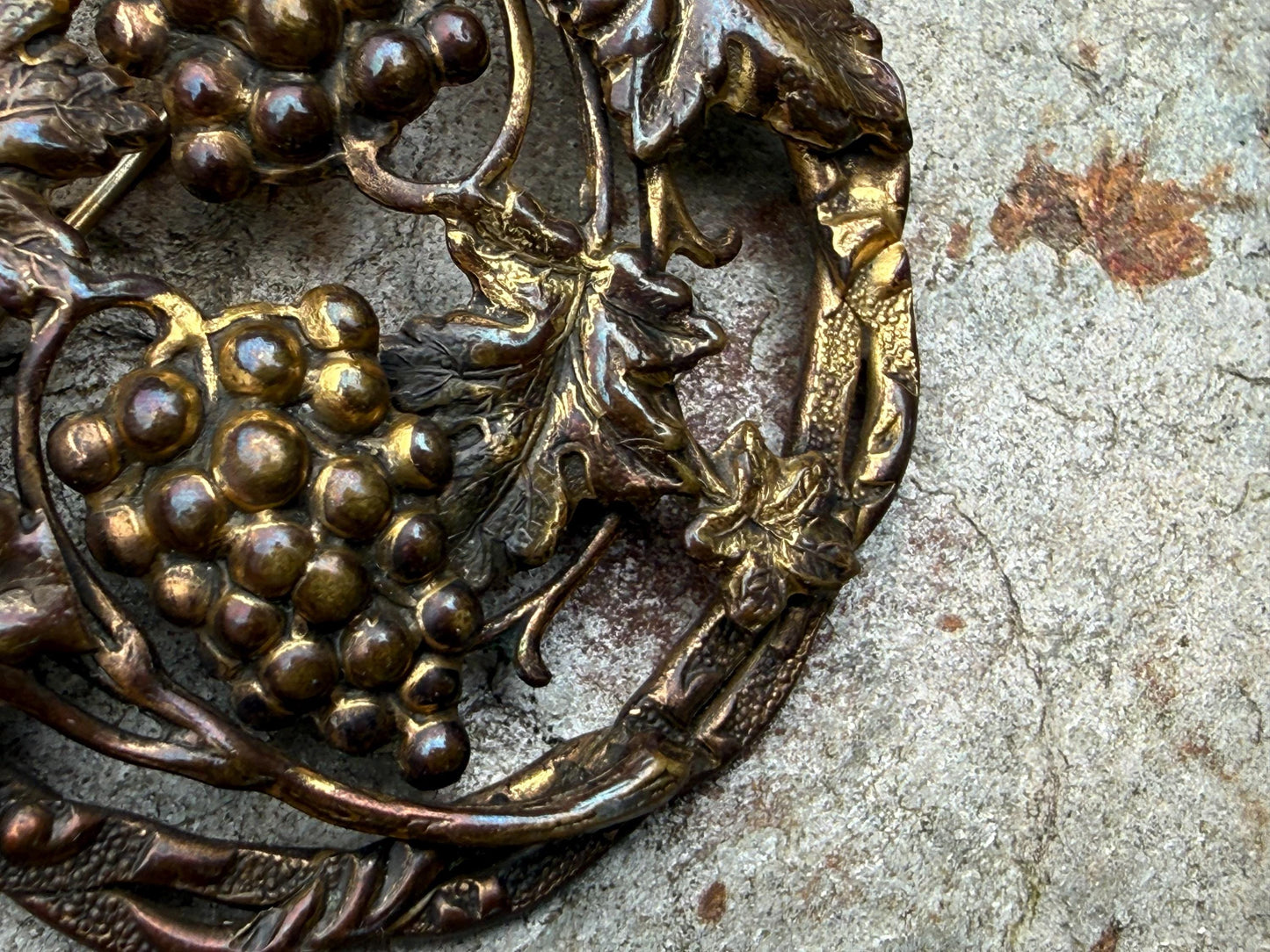 Antique Art Nouveau Grapes & Vine Repousse Brooch