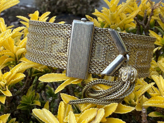 Vintage 1970s Greek Key Tassel Bracelet