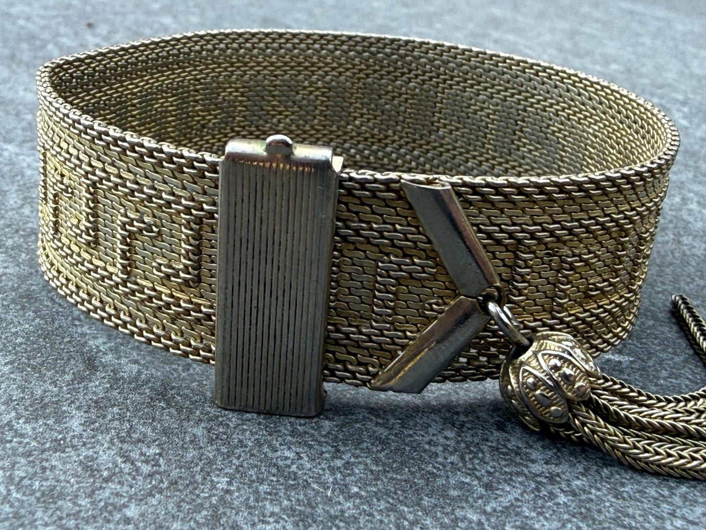 Vintage 1970s Greek Key Tassel Bracelet