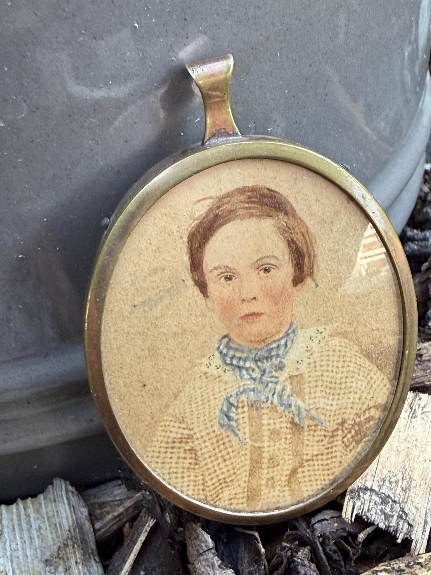 Antique Miniature Portrait, Victorian Boy in Travel Case