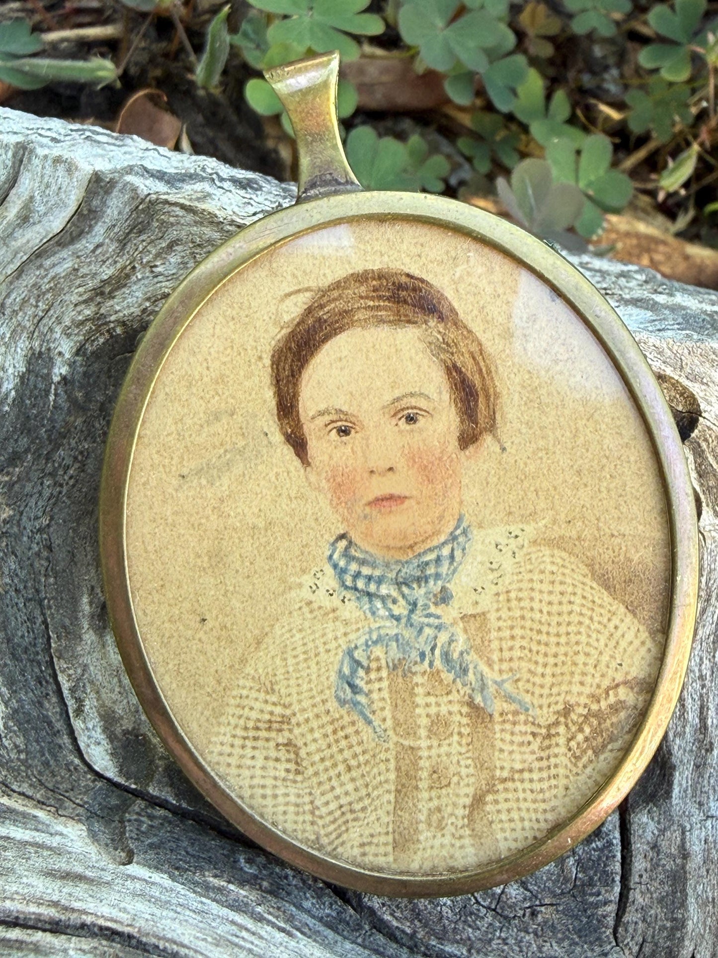 Antique Miniature Portrait, Victorian Boy in Travel Case