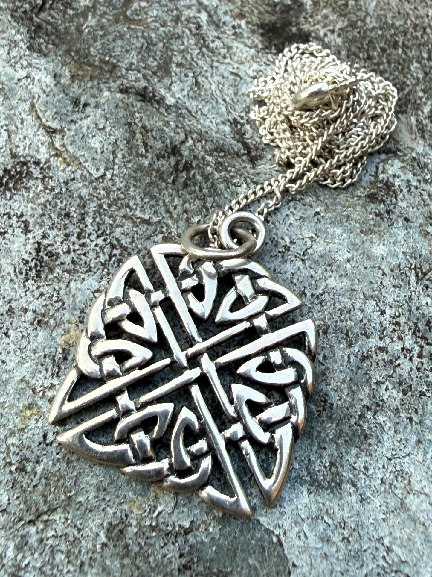 Vintage Sterling Silver Celtic Knot Square Necklace