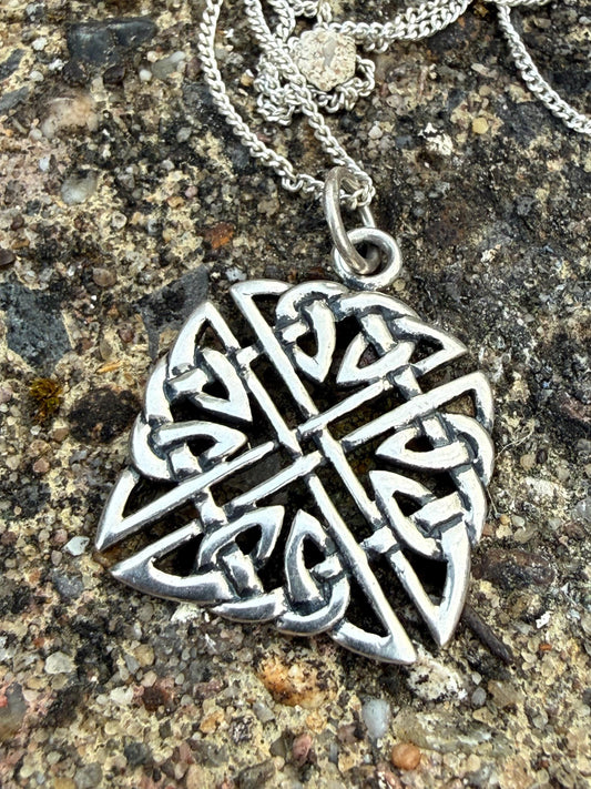 Vintage Sterling Silver Celtic Knot Square Necklace