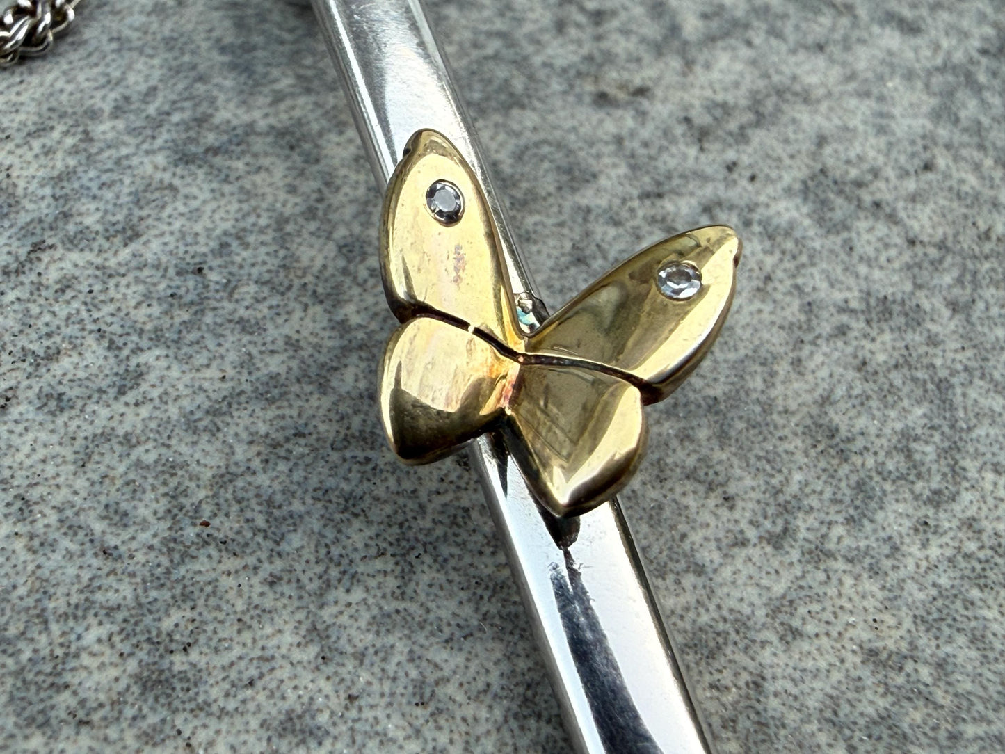 Vintage Sterling Silver & Gold Washed Butterfly Necklace