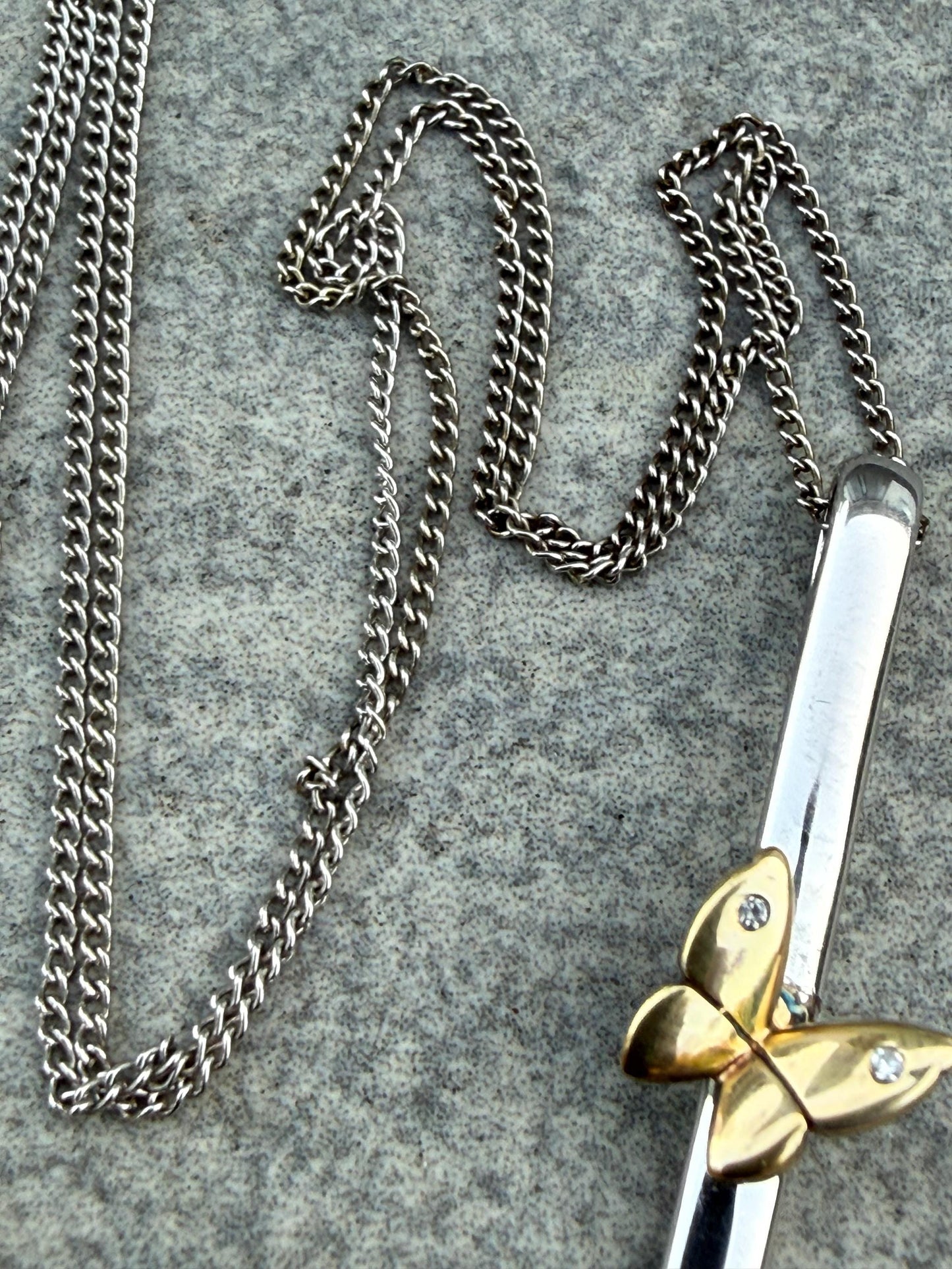 Vintage Sterling Silver & Gold Washed Butterfly Necklace