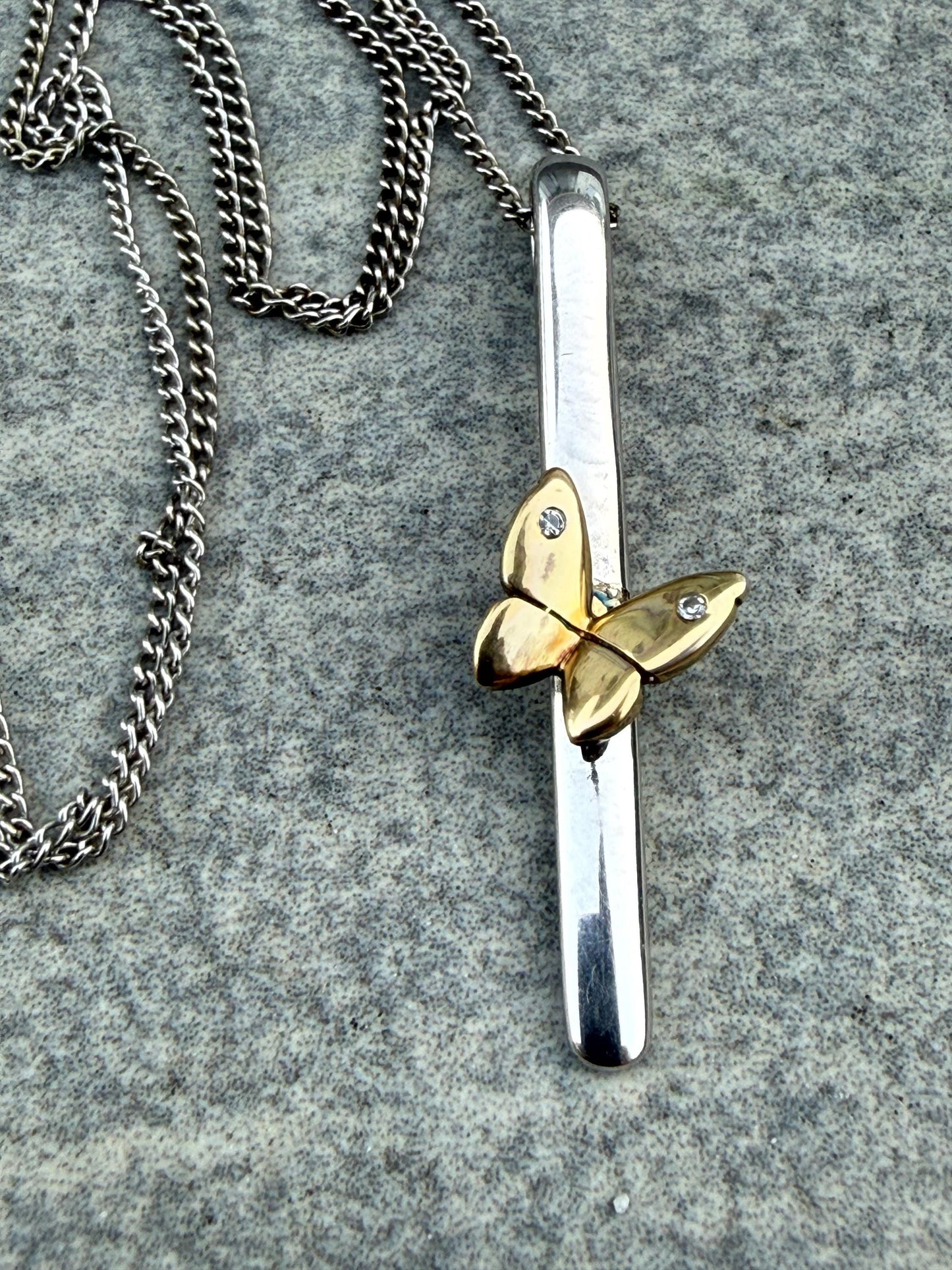 Vintage Sterling Silver & Gold Washed Butterfly Necklace
