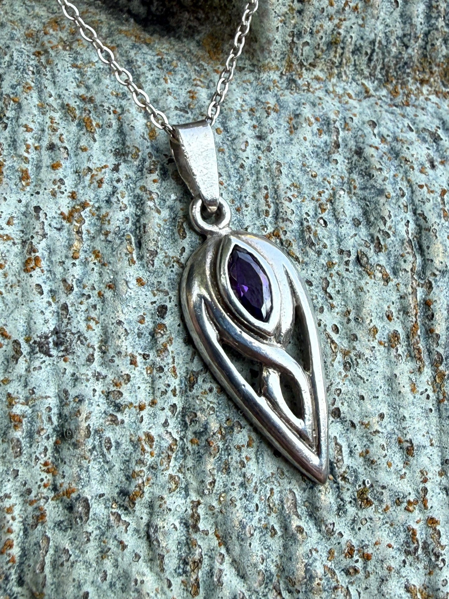 Art Nouveau Inspired Sterling Silver & Amethyst Necklace