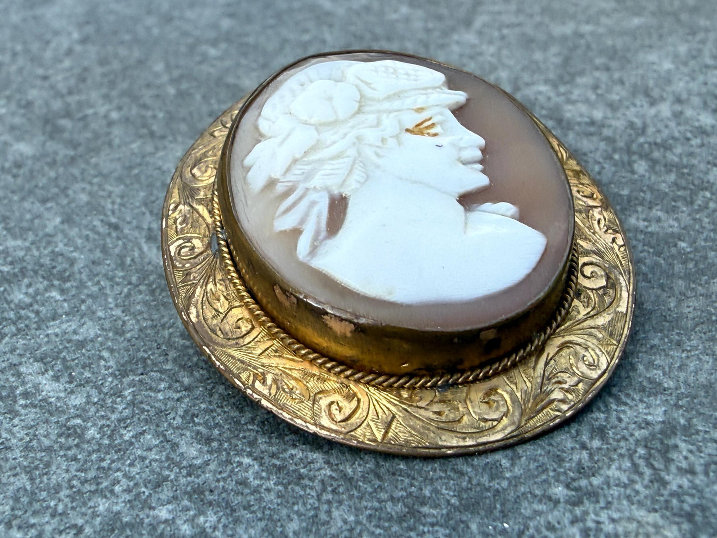 Antique Victorian Cameo Brooch of Greek Goddess Flora