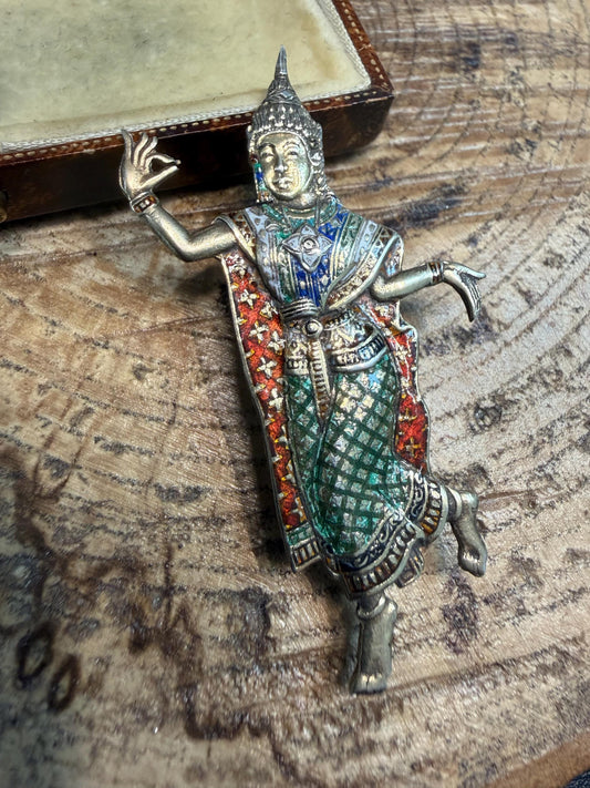Vintage Siam Sterling Silver & Enamel Dancer Brooch