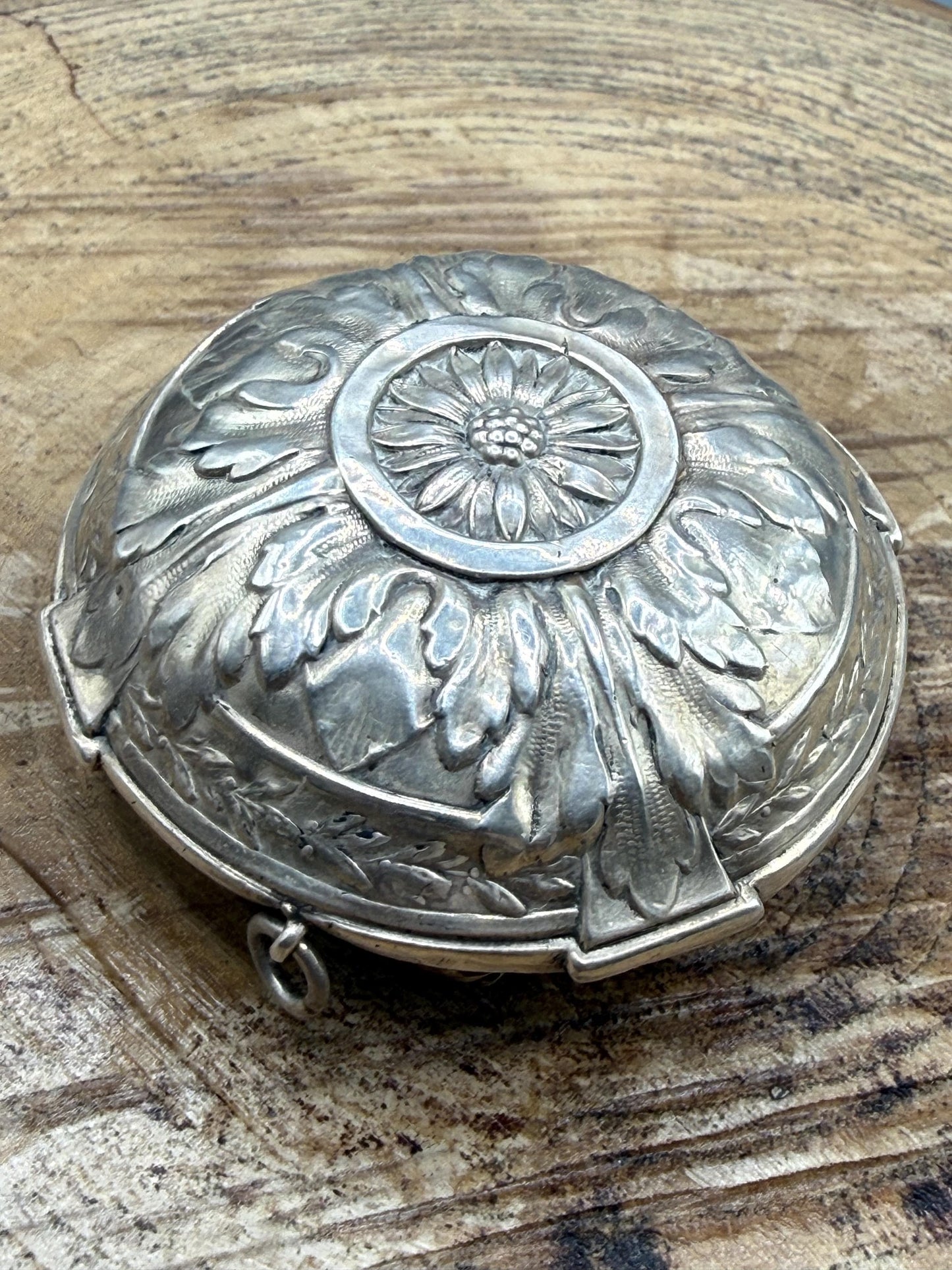Antique French Silver Trinket Box With Musical Trophy Design