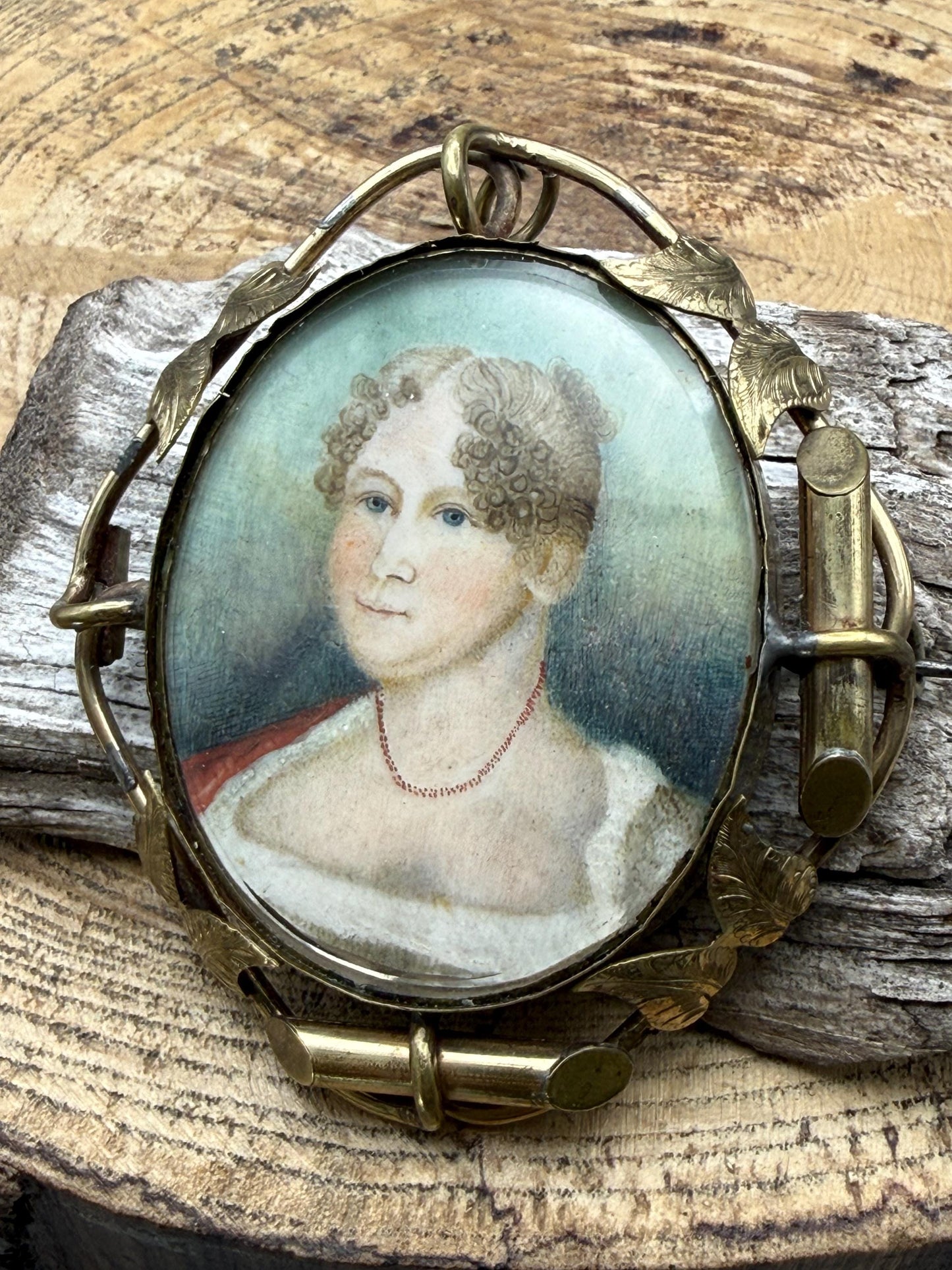 Antique Georgian Miniature Portrait Brooch of Lady